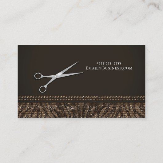 Zilveren Schaar Goudbruin Zebra Chic Hair Stylist Visitekaartje (Achterkant)