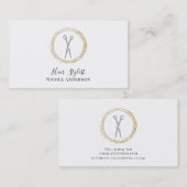 Zilveren Schaar Gouden Sparkle Circle Haar Stylist Visitekaartje (Voorkant / Achterkant)