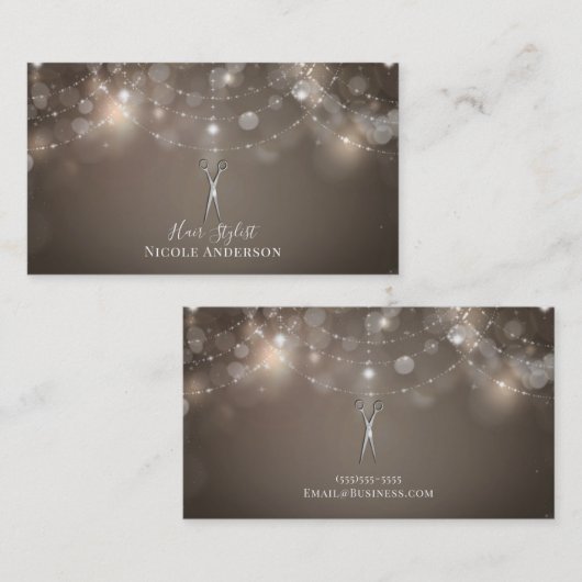 Zilveren Schaar Taupe Sparkle Chic Hair Stylist Visitekaartje (Voorkant / Achterkant)