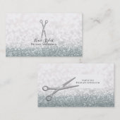 Zilveren Schaar Wit Glitter Hair Stylist Visitekaartje (Voorkant / Achterkant)