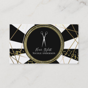 Zilveren Scharen Zwart Gouden Glitters Haarstylist Visitekaartje