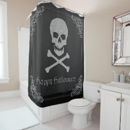 Zilveren schedel en kruisbeenderen Halloween Douchegordijn