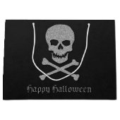 Zilveren schedel en kruisbeenderen Halloween Groot Cadeauzakje (Voorkant)