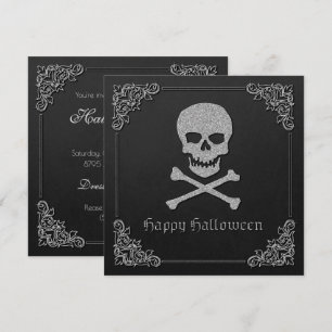 Zilveren schedel en kruisbeenderen Halloween Kaart