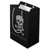 Zilveren schedel en kruisbeenderen Halloween Medium Cadeauzakje (Achterkant Gekanteld)