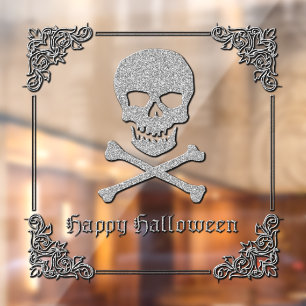 Zilveren schedel en kruisbeenderen Halloween Raamsticker