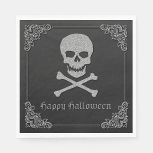 Zilveren schedel en kruisbeenderen Halloween Servet