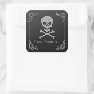 Zilveren schedel en kruisbeenderen Halloween Vierkante Sticker