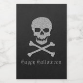 Zilveren schedel en kruisbeenderen Halloween Wijn Etiket (Enkel label)