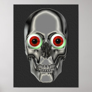Zilveren Schedel Rode Oogballen Fantasy Art Poster
