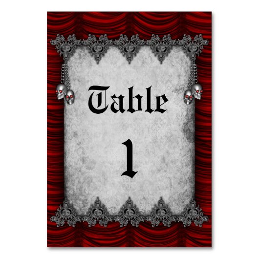 Zilveren schedels Bloed Rood Zijde Gotische Bruilo Kaart (Voorkant)