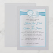 Zilveren Schelpen Tropisch Blauw Strand Wedding Kaart (Voorkant / Achterkant)