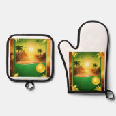 Zilveren schild gewatteerde ovenwanten ovenwant & pannenlap set (Voorkant)