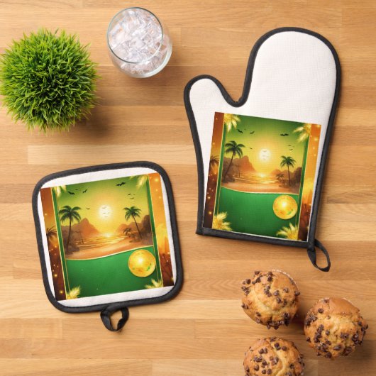 Zilveren schild gewatteerde ovenwanten ovenwant & pannenlap set (Top down)