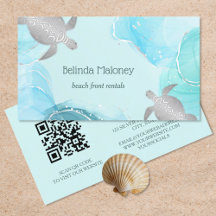 Zilveren Schildpad Blauwe Inkt Kust QR-code