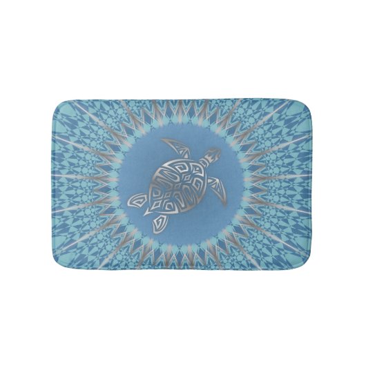 Zilveren Schildpad | Tropische Kust Mandala Badmat (Voorkant)