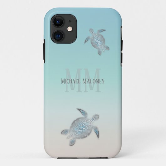 Zilveren schildpadden Initialen van uw naam  Case-Mate iPhone Case (Achterkant)