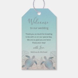 Zilveren schildpadden strand bruiloft welkomsttas cadeaulabel