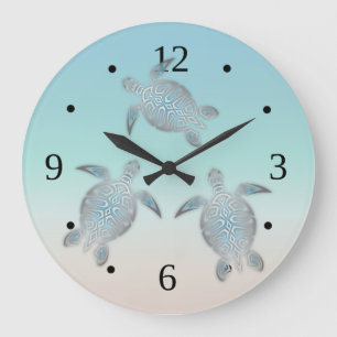 Zilveren schildpadden Turquoise Maritiem Modern Grote Klok