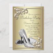 Zilveren Schoen Ivoor Goud Verjaardagsfeest Kaart (Voorkant)