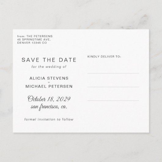 Zilveren script beter samen bruiloft save date aankondigingskaart (Achterkant)