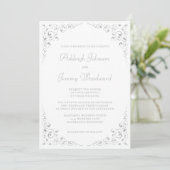 Zilveren Script Botanische Frame QR Code Huwelijk Kaart (Staand voorkant)