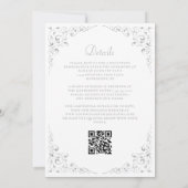 Zilveren Script Botanische Frame QR Code Huwelijk Kaart (Achterkant)