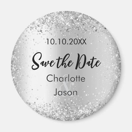 Zilveren script bruiloft Save the Date Magneet (Voorkant)