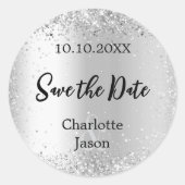 Zilveren script bruiloft Save the Date Ronde Sticker (Voorkant)