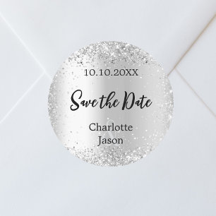 Zilveren script bruiloft Save the Date Ronde Sticker