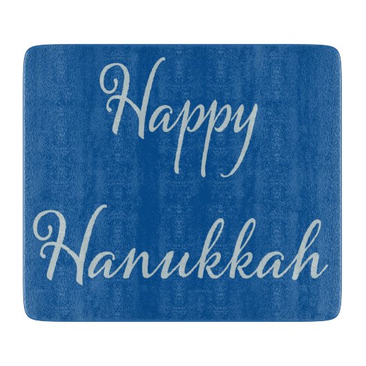 Zilveren Script Gelukkig Chanukka Tekhelet Blauw Snijplank (Voorkant)