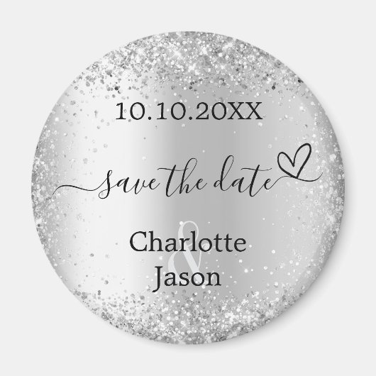 Zilveren script hart boho bruiloft Save the Date Magneet (Voorkant)