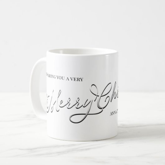 Zilveren Script Prettig Kerstmis Eigen Naam Mok (Voorkant links)