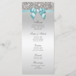Zilveren Sequin Blauwgroen Bow Baby shower Menu