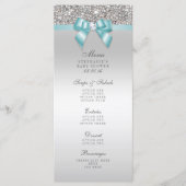 Zilveren Sequin Blauwgroen Bow Baby shower Menu (Voorkant)