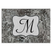 Zilveren Sequin Dazzle Monogram Glassnijplank Snijplank (Voorkant)