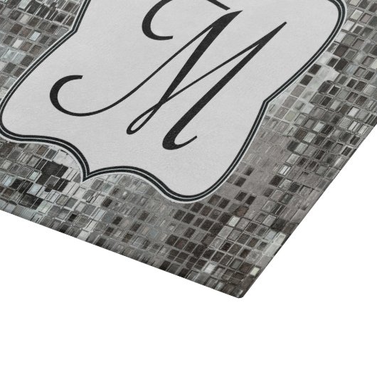 Zilveren Sequin Dazzle Monogram Glassnijplank Snijplank (Hoek)