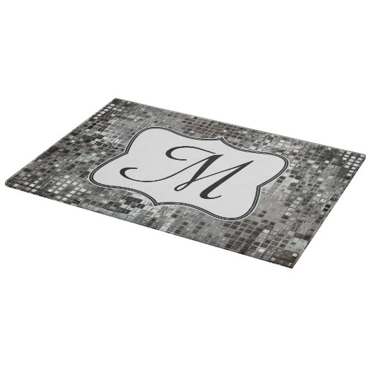 Zilveren Sequin Dazzle Monogram Glassnijplank Snijplank (Hoek)