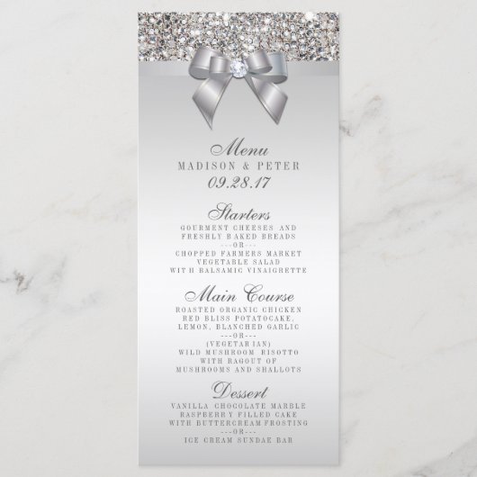Zilveren Sequins Bow Wedding Menu (Voorkant)