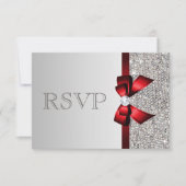 Zilveren Sequins Diamond Rood Bow Bruiloft RSVP (Voorkant)