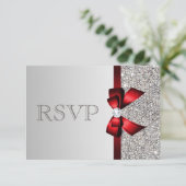Zilveren Sequins Diamond Rood Bow Bruiloft RSVP (Staand voorkant)