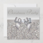 Zilveren Sequins Kerst Party Bow & Diamond Print Kaart (Voorkant)