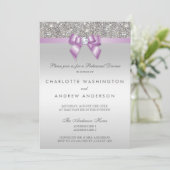 Zilveren Sequins Plum Bow Wedding Repetitie Diner Kaart (Staand voorkant)