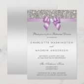 Zilveren Sequins Plum Bow Wedding Repetitie Diner Kaart (Voorkant / Achterkant)