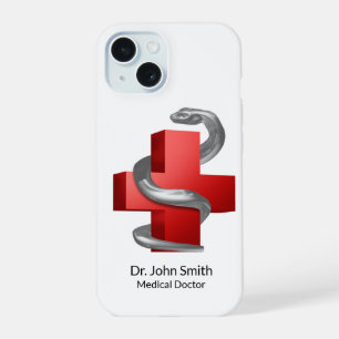 Zilveren Serpent Snaak Rode Medisch Kruis Symbool iPhone 15 Case