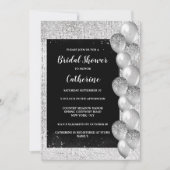 Zilveren shimmer ballon op zwart luxe elegant kaart (Voorkant)