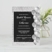 Zilveren shimmer ballon op zwart luxe elegant kaart (Staand voorkant)