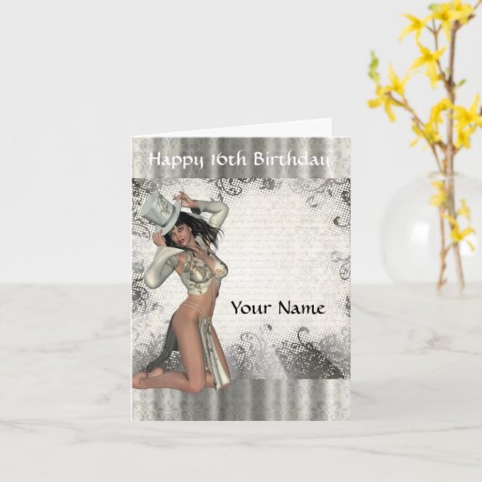 Zilveren showgirl 16e verjaardag kaart (Gele Bloem)