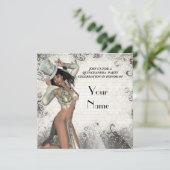 Zilveren showgirl quinceanera party kaart (Staand voorkant)