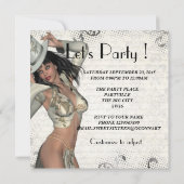 Zilveren showgirl quinceanera party kaart (Achterkant)